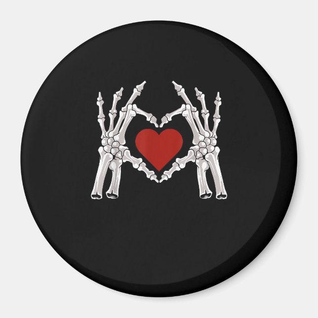 Skeleton Hands Form A Heart With Red Heart Magnet (Front)