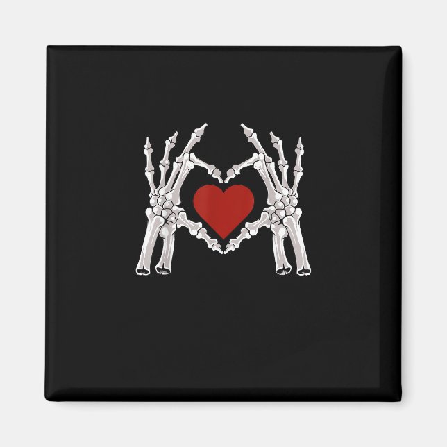 Skeleton Hands Form A Heart With Red Heart Magnet (Front)