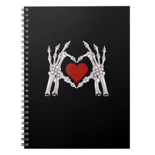Skeleton Hands Form A Heart With Red Heart Notebook