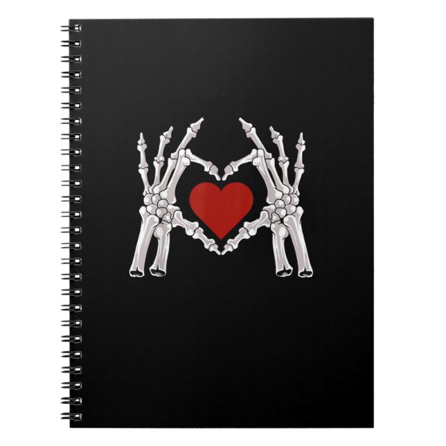 Skeleton Hands Form A Heart With Red Heart Notebook (Front)
