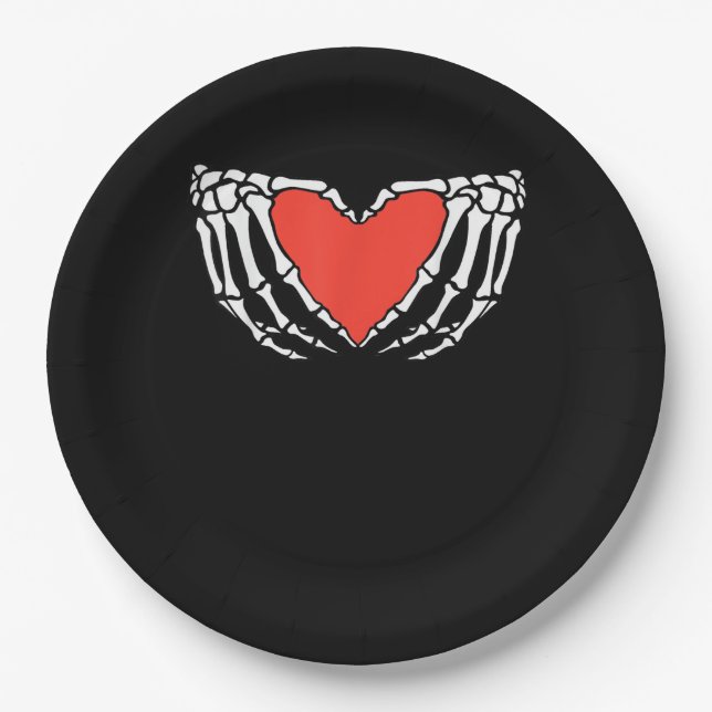 Skeleton Hands Forming Heart – Creepy Gothic Hallo Paper Plate (Front)