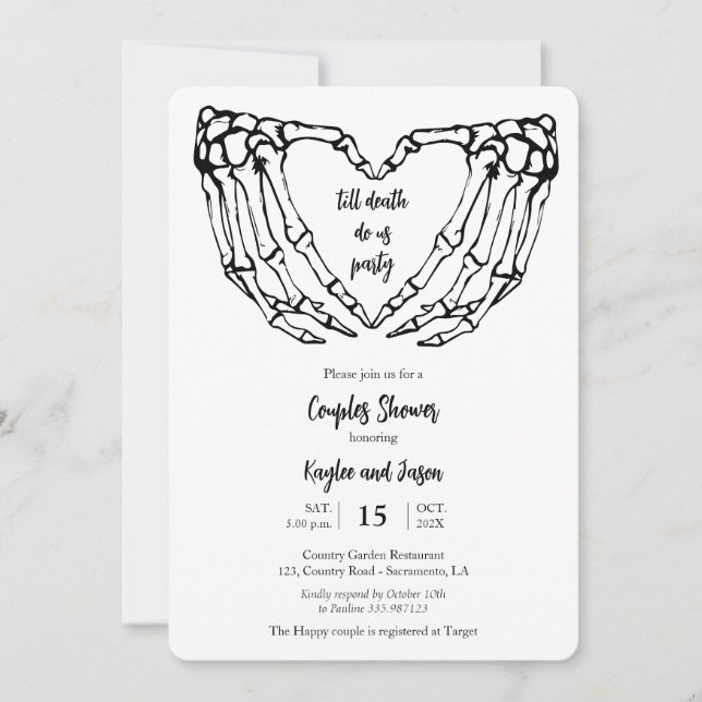 Skeleton Hands Gothic Couples Shower Invitation (Front)