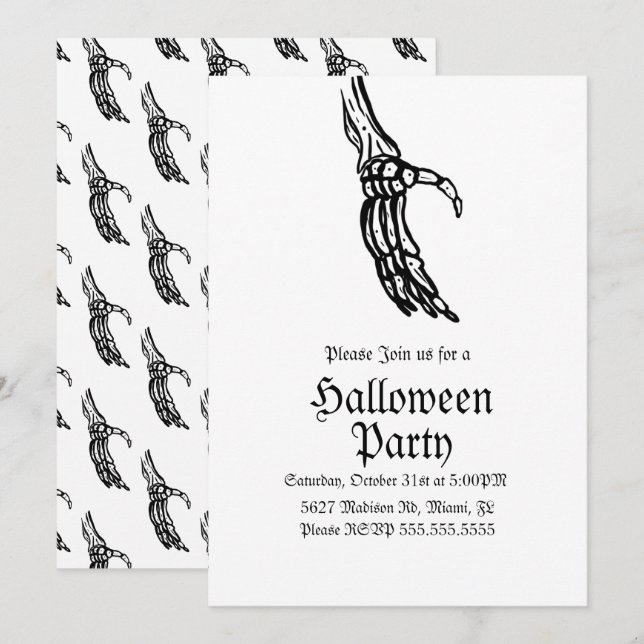 Skeleton Hands Halloween Birthday Party Invitation (Front/Back)