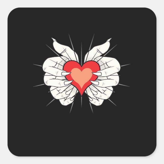Skeleton Hands Heart Classic Square Sticker (Front)