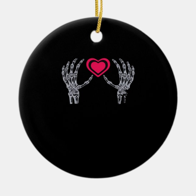 Skeleton Hands Heart Cute Ceramic Tree Decoration (Front)