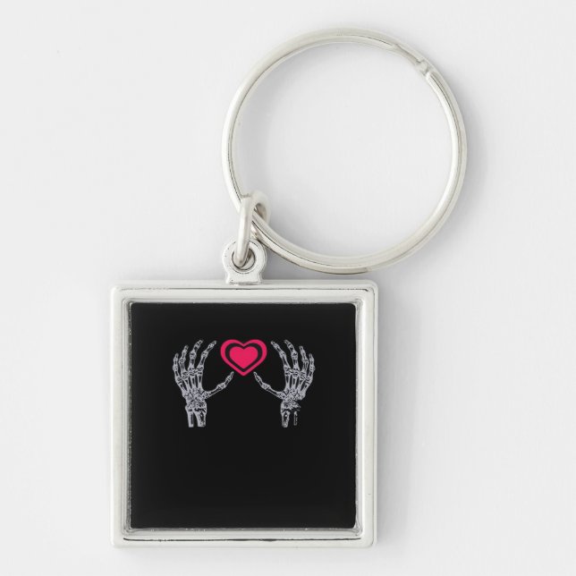 Skeleton Hands Heart Cute Key Ring (Front)