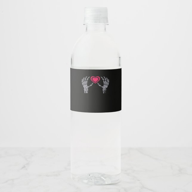 Skeleton Hands Heart Cute Water Bottle Label (Front)