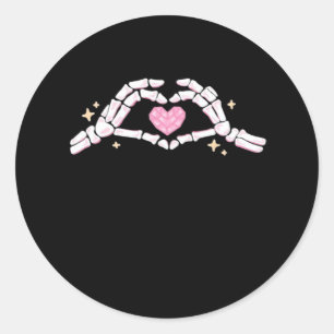 Skeleton Hands Heart Funny Classic Round Sticker