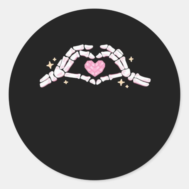 Skeleton Hands Heart Funny Classic Round Sticker (Front)