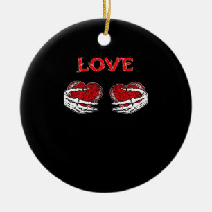 Skeleton Hands Heart Funny Design Ceramic Tree Decoration
