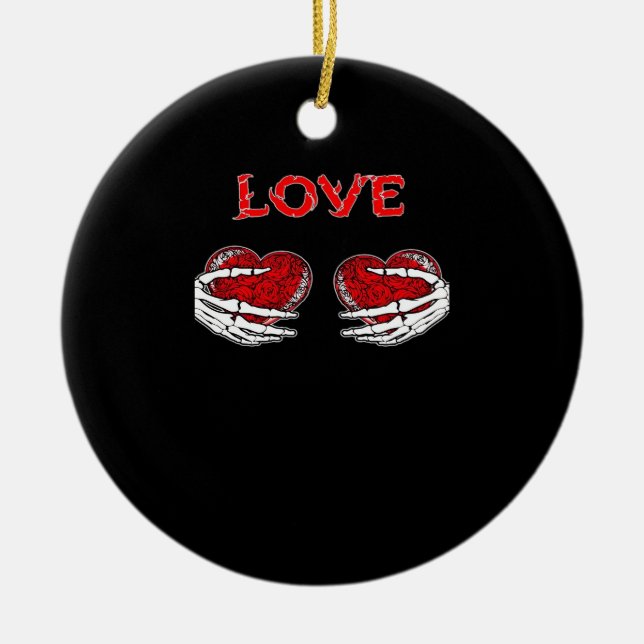 Skeleton Hands Heart Funny Design Ceramic Tree Decoration (Front)