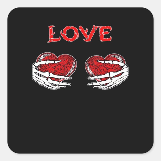 Skeleton Hands Heart Funny Design Square Sticker (Front)