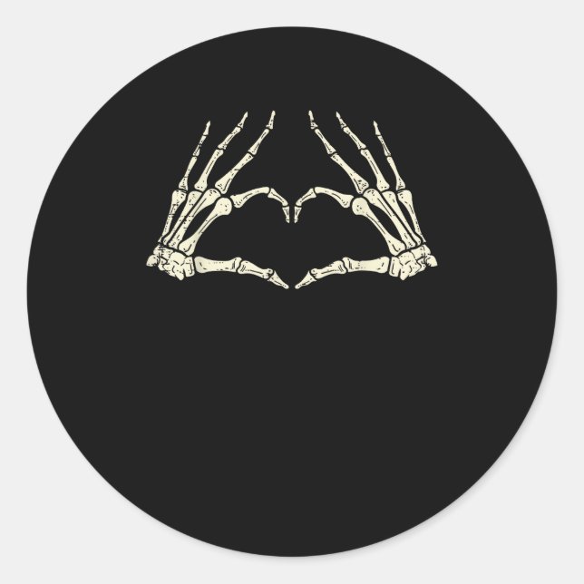 Skeleton Hands Heart Funny Halloween Men Women Kid Classic Round Sticker (Front)