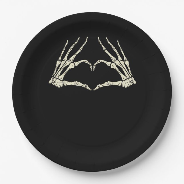 Skeleton Hands Heart Funny Halloween Men Women Kid Paper Plate (Front)