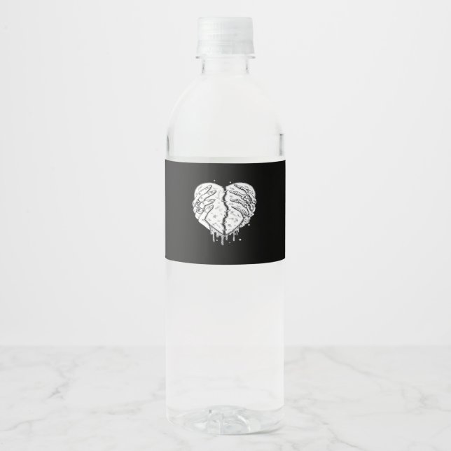 Skeleton Hands Heart– Gothic  Heart Classic Water Bottle Label (Front)