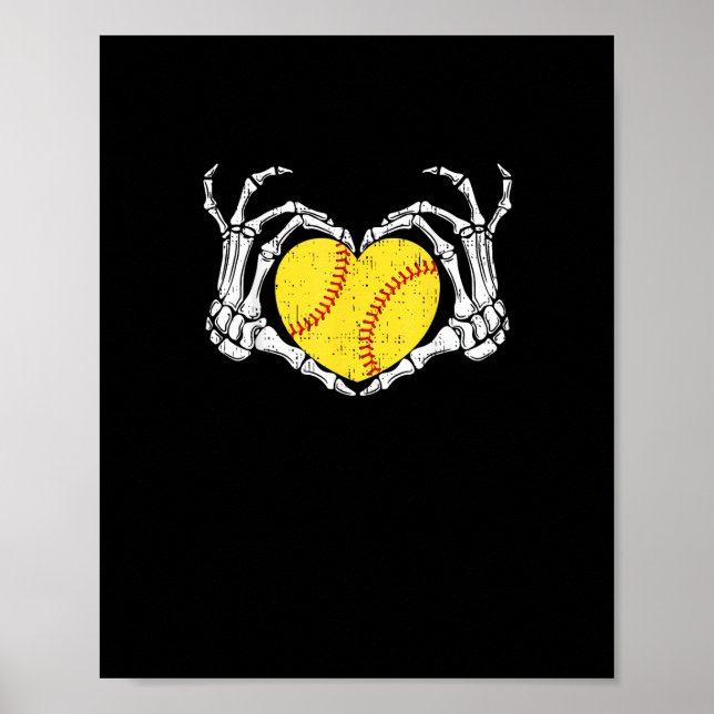 Skeleton Hands Heart Halloween Costume Softball Wo Poster (Front)