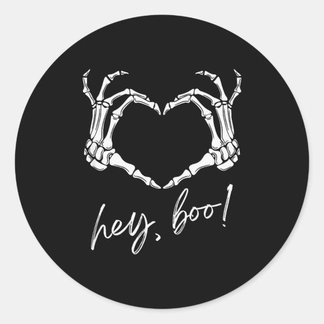 Skeleton Hands Heart Hey Boo Funny Halloween Men W Classic Round Sticker (Front)