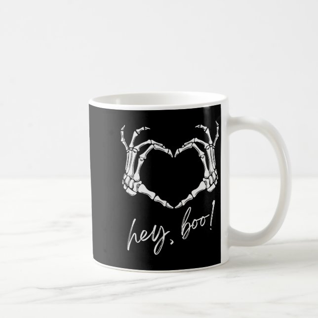 Skeleton Hands Heart Hey Boo Funny Halloween Men W Coffee Mug (Right)