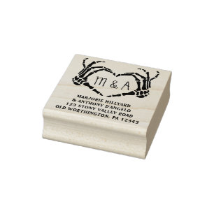 Skeleton Hands Heart Shape Custom Return Address Rubber Stamp