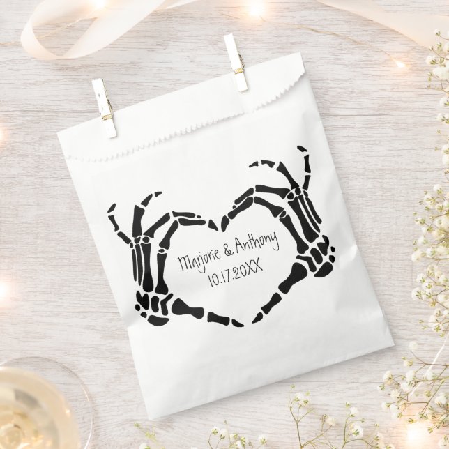 Skeleton Hands Heart Shape Custom Wedding Favour Bags (Clipped)