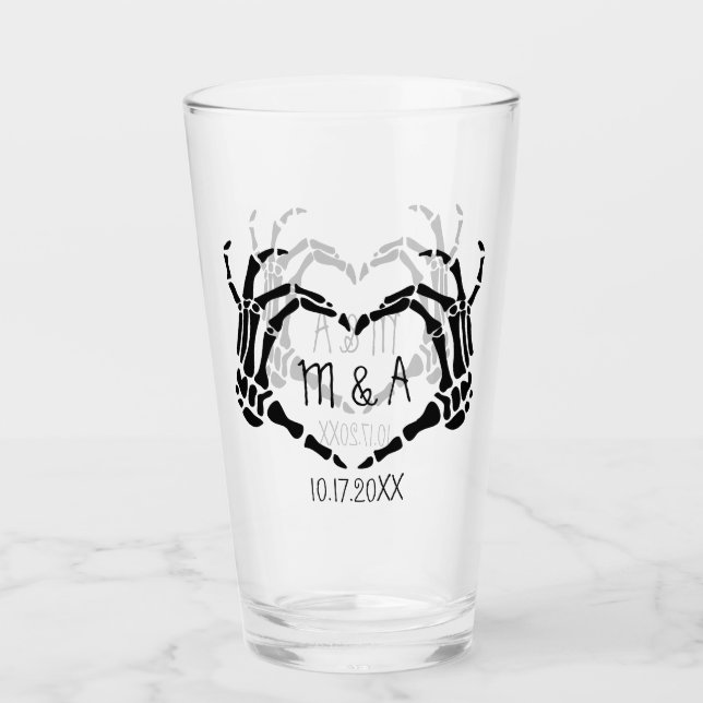 Skeleton Hands Heart Shape Custom Wedding Glass (Front)