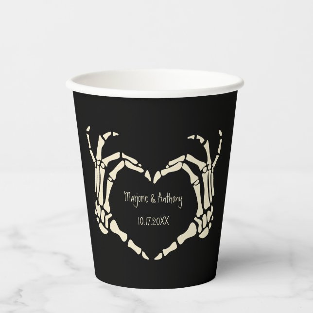 Skeleton Hands Heart Shape Custom Wedding Paper Cups (Front)