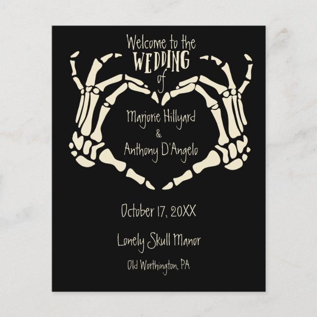 Skeleton Hands Heart Shape Custom Wedding Program (Front)