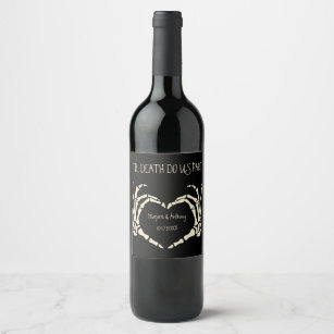 Skeleton Hands Heart Shape Custom Wedding Wine Label