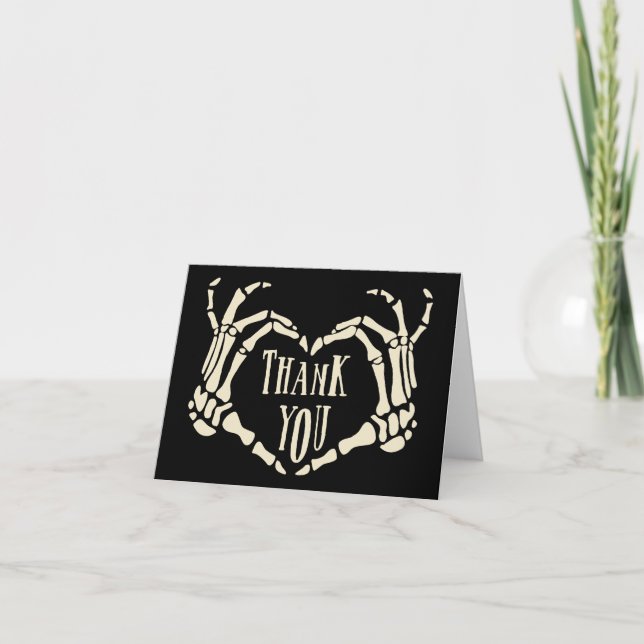 Skeleton Hands Heart Shape Goth Wedding Thank You Card (Front)