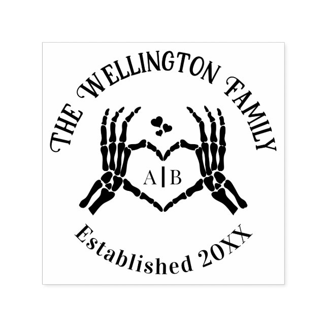 Skeleton Hands Heart Sign #1P Family Name Date Est Self-inking Stamp (Design)