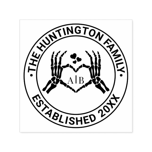 Skeleton Hands Heart Sign #1R Family Name Date Est Self-inking Stamp (Design)