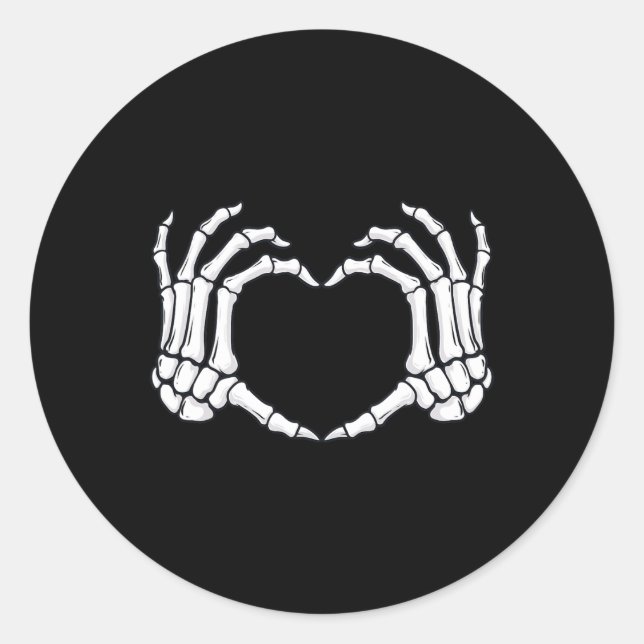 Skeleton Hands Heart Sign Bones Fun Halloween  Classic Round Sticker (Front)