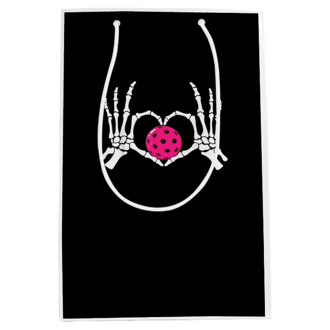 Skeleton Hands Heart Sign Funny Pickle Valentine's Medium Gift Bag (Front)