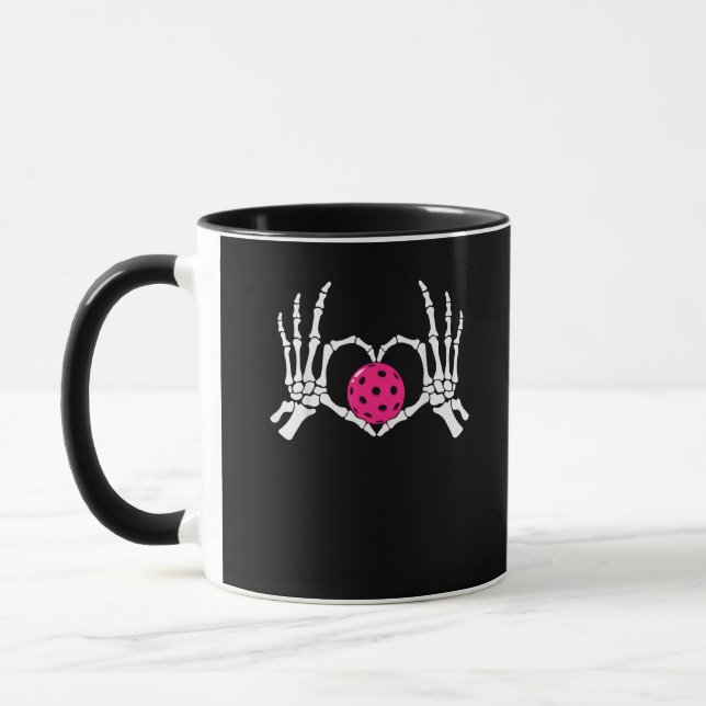Skeleton Hands Heart Sign Funny Pickle Valentine's Mug (Left)