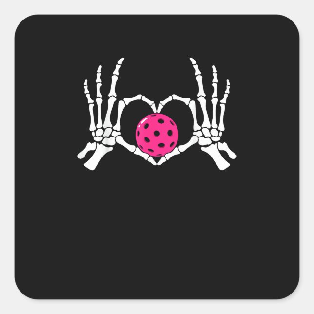 Skeleton Hands Heart Sign Funny Pickle Valentine's Square Sticker (Front)