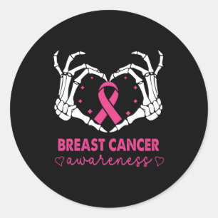 Skeleton Hands Heart Sign Halloween Breast Cancer  Classic Round Sticker