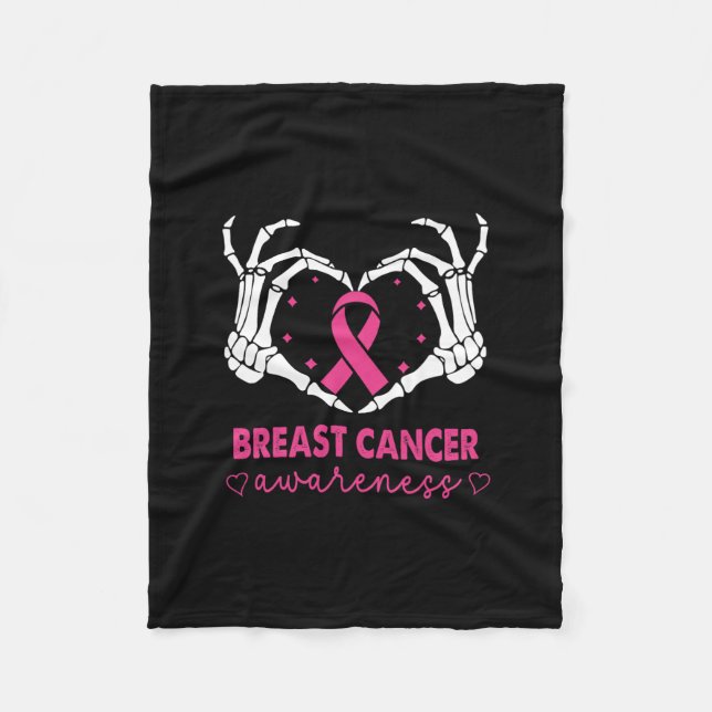 Skeleton Hands Heart Sign Halloween Breast Cancer  Fleece Blanket (Front)