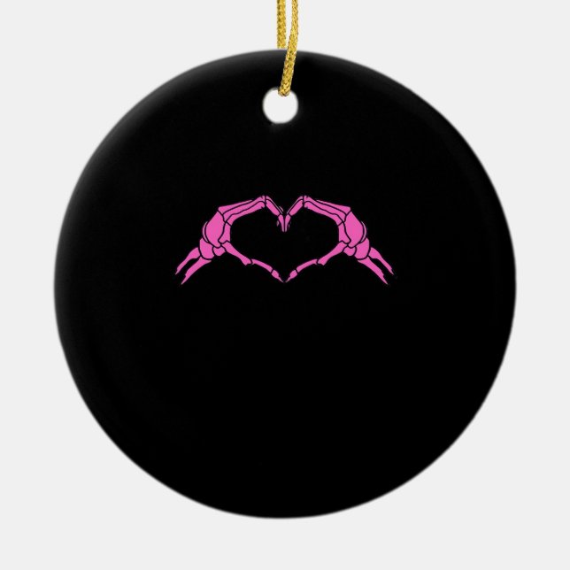 Skeleton Hands Heart Sign Retro Halloween Ceramic Tree Decoration (Front)