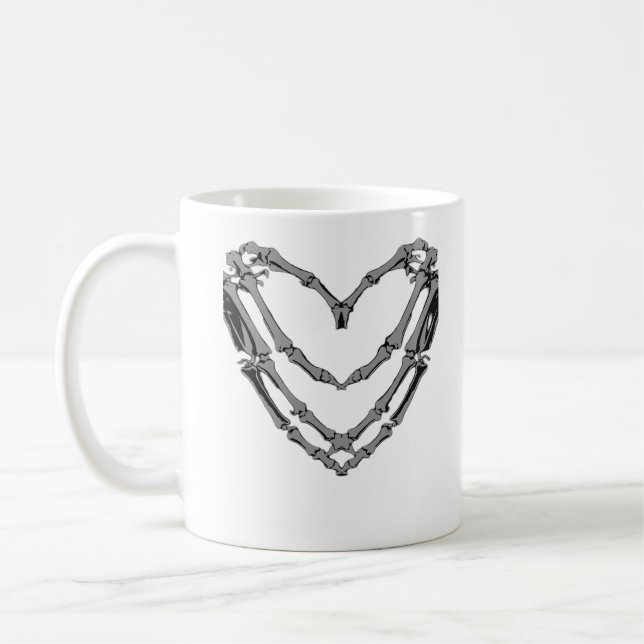 Skeleton Hands Heart Sign Retro Halloween Costume  Coffee Mug (Left)