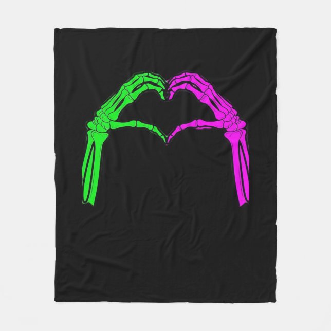 Skeleton Hands Heart Sign Retro Halloween Costume  Fleece Blanket (Front)