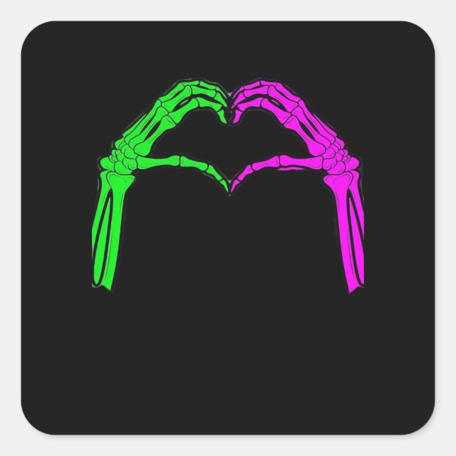 Skeleton Hands Heart Sign Retro Halloween Costume  Square Sticker (Front)