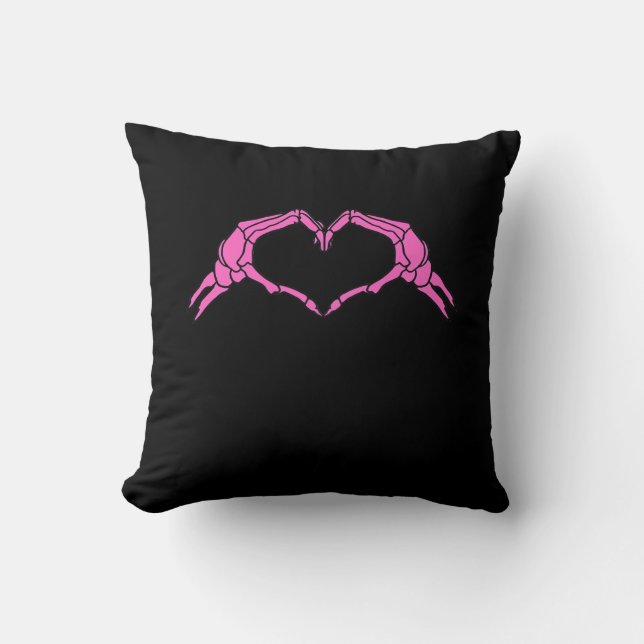 Skeleton Hands Heart Sign Retro Halloween Cushion (Front)