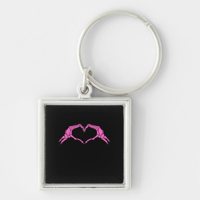 Skeleton Hands Heart Sign Retro Halloween Key Ring (Front)