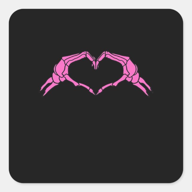 Skeleton Hands Heart Sign Retro Halloween Square Sticker (Front)