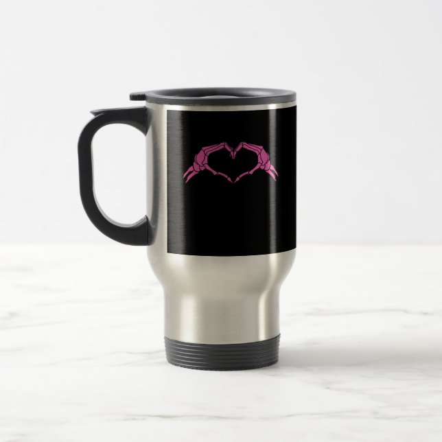 Skeleton Hands Heart Sign Retro Halloween Travel Mug (Left)