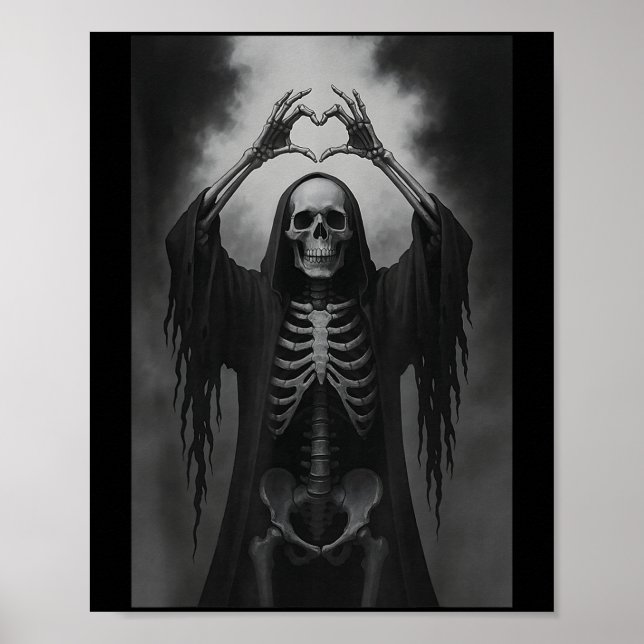 Skeleton Hands Heart Sign Scary Face Funny Hallowe (Front)