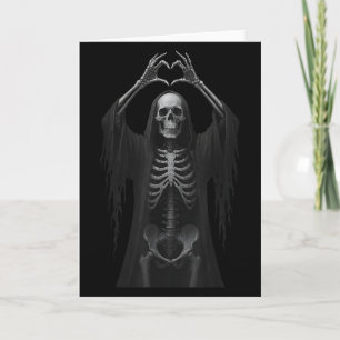 Skeleton Hands Heart Sign Scary Face Funny Hallowe Card