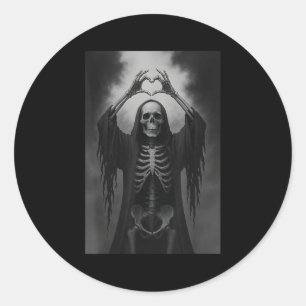 Skeleton Hands Heart Sign Scary Face Funny Hallowe Classic Round Sticker