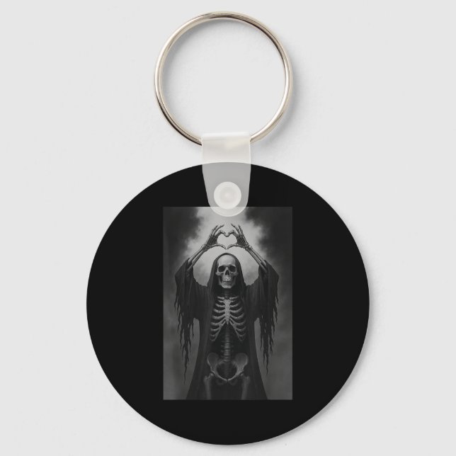 Skeleton Hands Heart Sign Y Face Funny Halloween C Key Ring (Front)