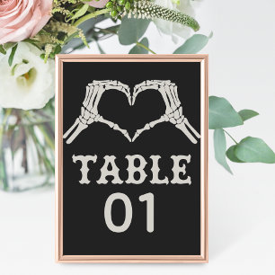 Skeleton Hands Heart Wedding Table Number